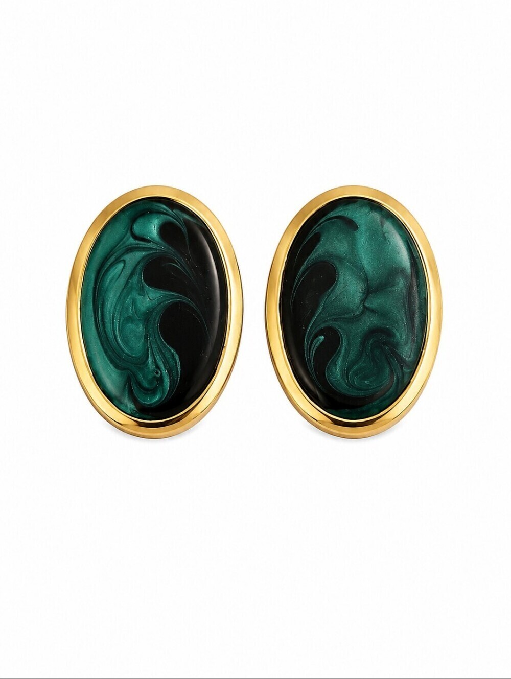 3/$30 VTG 1980s Green Black Marbled Oval Earrings